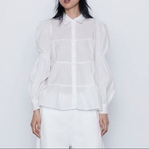 Zara Gathered White Shirt